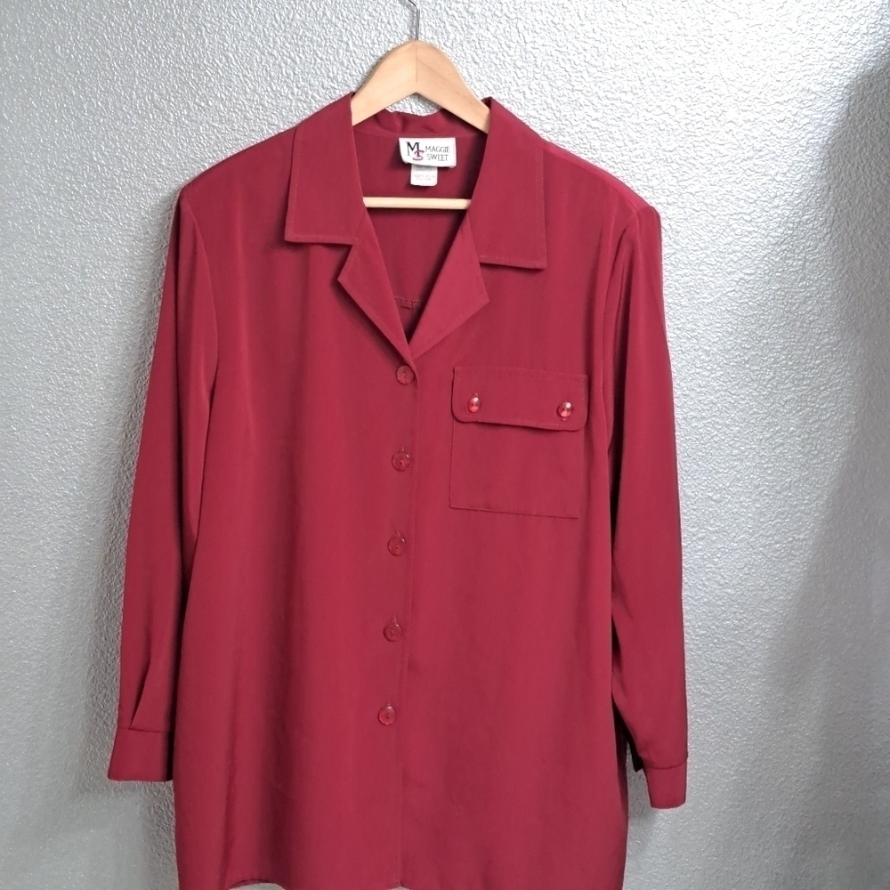 Vintage Maggie Sweet Maroon Button Up Tunic  Size 1X